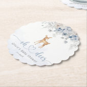 Dessous-de-verre En Papier Oh cerf hiver bleu garçon baby shower (Incliné)