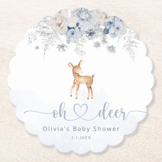 Dessous-de-verre En Papier Oh cerf hiver bleu garçon baby shower (Devant)