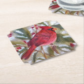 Dessous-de-verre En Papier Oiseau cardinal rouge de Noël (Incliné)