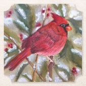Dessous-de-verre En Papier Oiseau cardinal rouge de Noël (Devant)