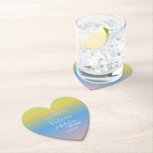 Dessous-de-verre En Papier Ombre Rainbow jaune bleu rose Mariage Merci (En situation)