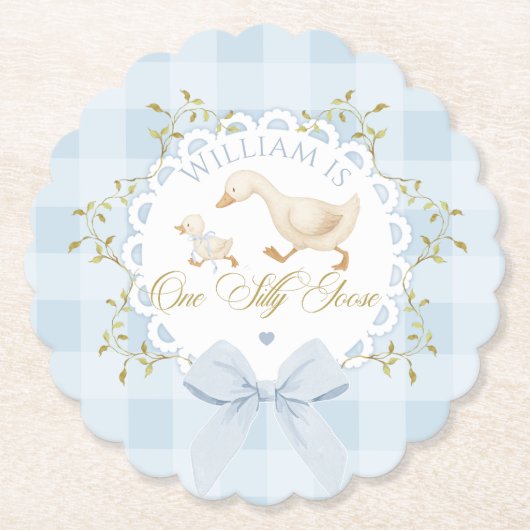 Dessous-de-verre En Papier One Silly Goose Blue Goingham Whimsical Birthday (Devant)
