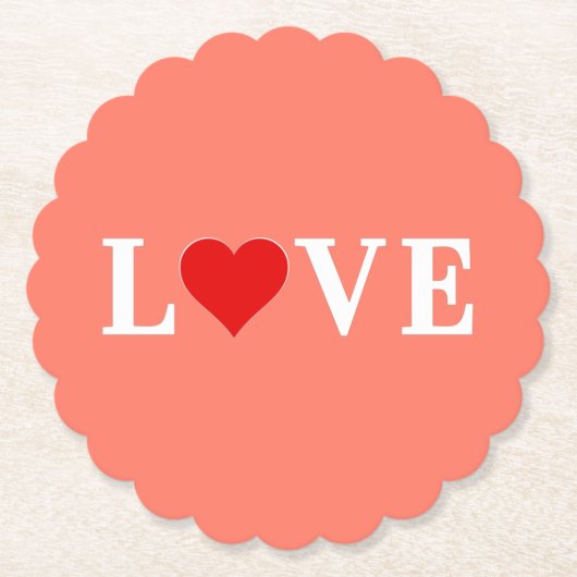 Dessous-de-verre En Papier Orange LOVE and Heart Moderne Eélégant (Devant)