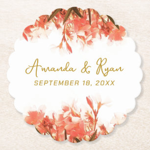Dessous-de-verre En Papier Orange Oleander Fleurs Floral Plage Mariage