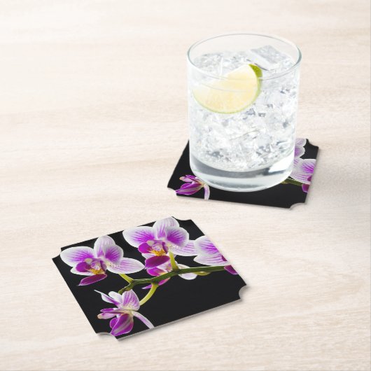 Dessous-de-verre En Papier Orchidée blanche et violette (En situation)