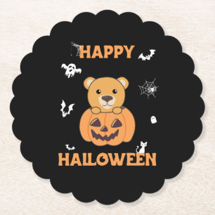 Dessous-de-verre En Papier Ours En Citrouille Doux Ours Joyeux Halloween