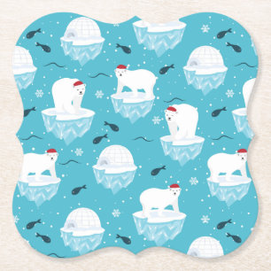 Dessous-de-verre En Papier Ours polaires mignons à Santa Hats Motif de Noël