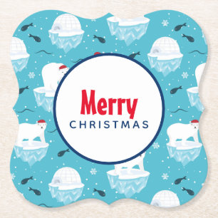 Dessous-de-verre En Papier Ours polaires mignons à Santa Hats Motif de Noël