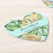 Dessous-de-verre En Papier Palm Feuille Gold Tropical Turquoise (Incliné)