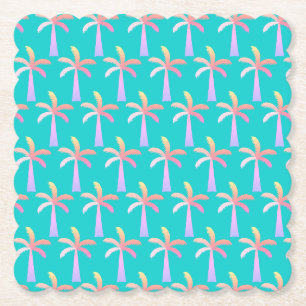 Dessous-de-verre En Papier Palm Springs Caraïbes Bleu Tropical Palm Tree