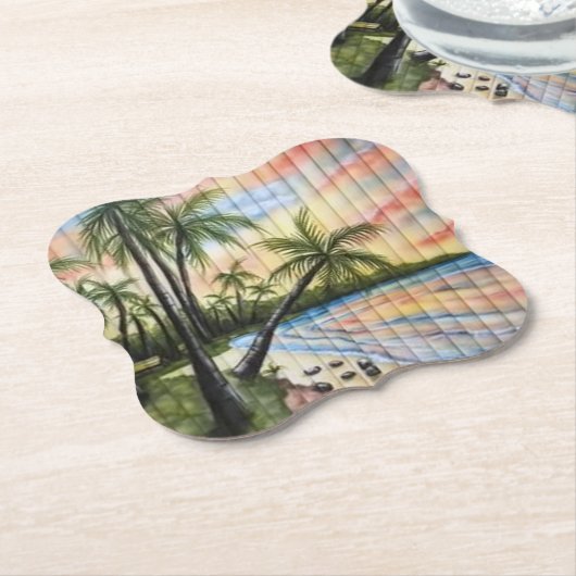 DESSOUS-DE-VERRE EN PAPIER PALMIERS TROPICAUX AVEUGLES DE PLAGE (Incliné)