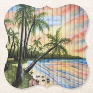 DESSOUS-DE-VERRE EN PAPIER PALMIERS TROPICAUX AVEUGLES DE PLAGE