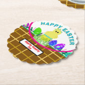 Dessous-de-verre En Papier Panier de Pâques Jaune Bleu Chick Eglise (Incliné)