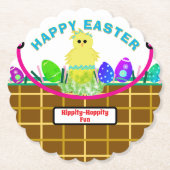 Dessous-de-verre En Papier Panier de Pâques Jaune Bleu Chick Eglise (Devant)