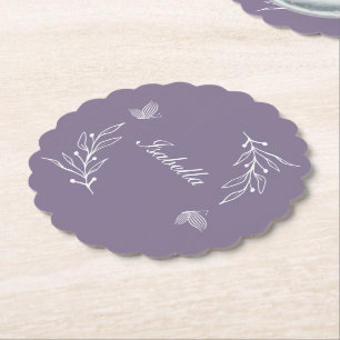 Dessous-de-verre En Papier Papier élégant romantique mauve fleur mariage