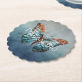 Dessous-de-verre En Papier Papillon à texture gris bleu (Incliné)