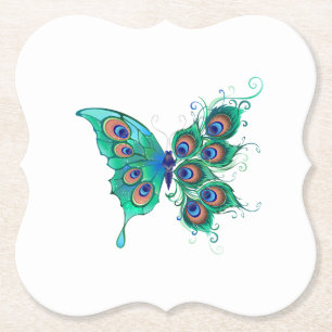 Dessous-de-verre En Papier Papillon aux plumes de paon vert