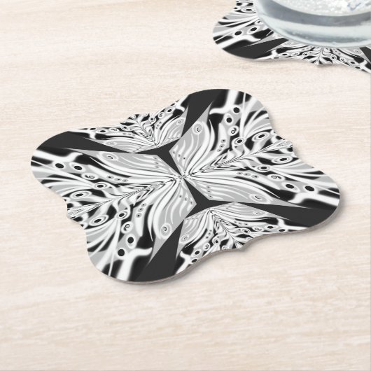 Dessous-de-verre En Papier Papillon gris noir et blanc ailé Abstrait (Incliné)