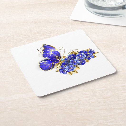 Dessous-de-verre En Papier Papillon saphir à fleurs (Incliné)