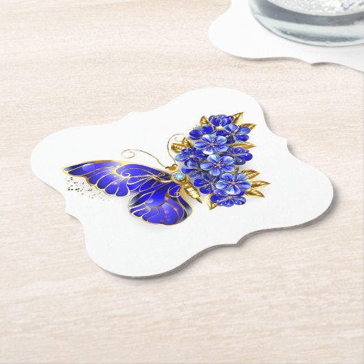 Dessous-de-verre En Papier Papillon saphir à fleurs (Incliné)