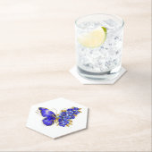 Dessous-de-verre En Papier Papillon saphir à fleurs (En situation)