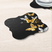 Dessous-de-verre En Papier Papillons blancs et dorés (Incliné)