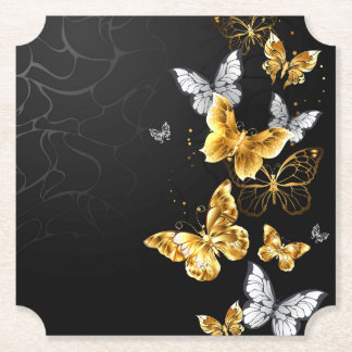 Dessous-de-verre En Papier Papillons blancs et dorés