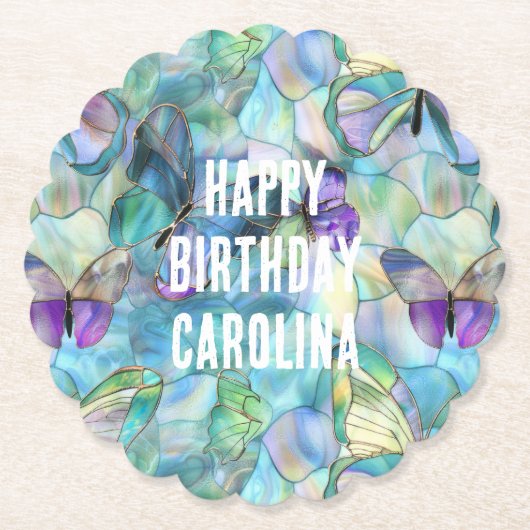 Dessous-de-verre En Papier Papillons bleu pourpre turquoise (Devant)