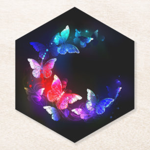 Dessous-de-verre En Papier Papillons de nuit Neon brillants sur arrière - pla