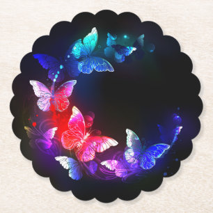 Dessous-de-verre En Papier Papillons de nuit néon lumineux sur fond noir