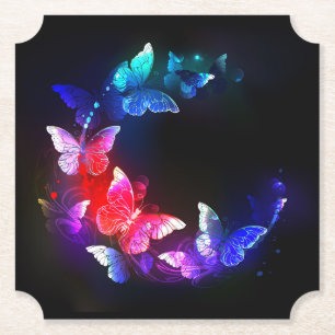 Dessous-de-verre En Papier Papillons de nuit néon lumineux sur fond noir