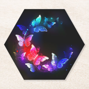 Dessous-de-verre En Papier Papillons de nuit néon lumineux sur fond noir