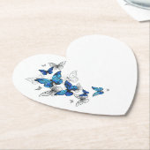 Dessous-de-verre En Papier Papillons volants bleus Morpho (Incliné)