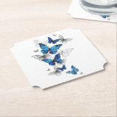 Dessous-de-verre En Papier Papillons volants bleus Morpho (Incliné)