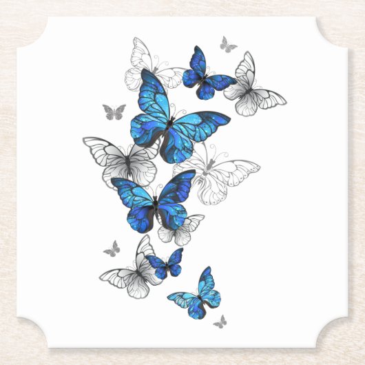 Dessous-de-verre En Papier Papillons volants bleus Morpho (Devant)