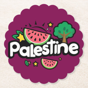 Dessous-de-verre En Papier Parole palestinienne mignonne entourée de pastèque