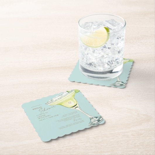 Dessous-de-verre En Papier Parti à la Chambre Margarita Turquoise Douche (En situation)