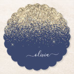 Dessous-de-verre En Papier Parties scintillant Bleu de la Marine d'or Script<br><div class="desc">Parties scintillant bleu marine et or étincelante Script Monogramme Nom Dessous de verre papier. Cela fait le cadeau parfait de remise de diplômes,  anniversaire,  mariage,  douche nuptiale,  anniversaire,  baby shower ou bachelorette pour quelqu'un qui aime le luxe glam et les styles chic.</div>