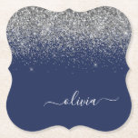Dessous-de-verre En Papier Parties scintillant bleue Silver Navy Girl Monogra<br><div class="desc">Parties scintillant à étincelles bleu marine et argent  Script Monogramme Nom Dessous de verre papier. Cela fait le cadeau parfait de remise de diplômes,  anniversaire,  mariage,  douche nuptiale,  anniversaire,  baby shower ou bachelorette pour quelqu'un qui aime le luxe glam et les styles chic.</div>