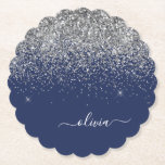 Dessous-de-verre En Papier Parties scintillant bleue Silver Navy Girl Monogra<br><div class="desc">Parties scintillant à étincelles bleu marine et argent  Script Monogramme Nom Dessous de verre papier. Cela fait le cadeau parfait de remise de diplômes,  anniversaire,  mariage,  douche nuptiale,  anniversaire,  baby shower ou bachelorette pour quelqu'un qui aime le luxe glam et les styles chic.</div>