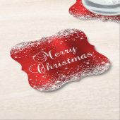 Dessous-de-verre En Papier Parties scintillant d'argent rouge huile Joyeux No (Incliné)