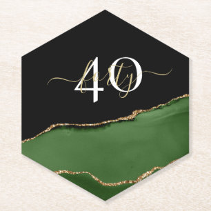 Dessous-de-verre En Papier Parties scintillant d'or et Monogramme d'âge vert