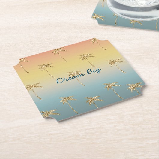 Dessous-de-verre En Papier Parties scintillant d'or Sunset Palm Trees (Incliné)