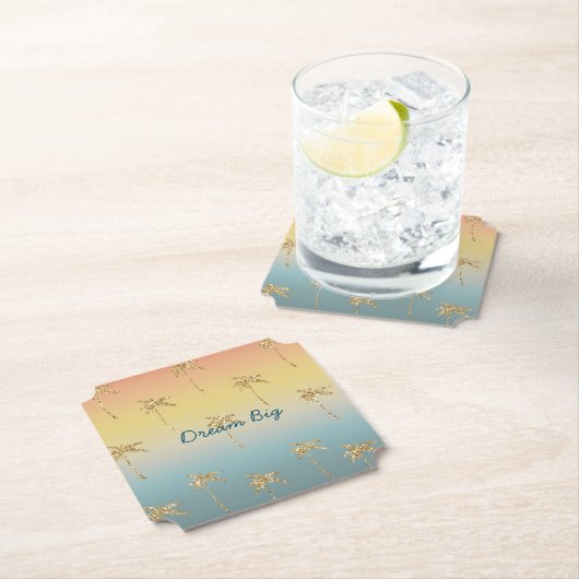 Dessous-de-verre En Papier Parties scintillant d'or Sunset Palm Trees (En situation)