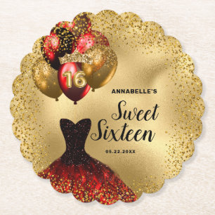 Dessous-de-verre En Papier Parties scintillant d'or Tiara Robe rouge sucré 16