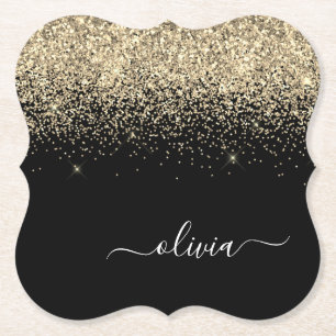 Dessous-de-verre En Papier Parties scintillant Noir Or Script Monogramme Nom 