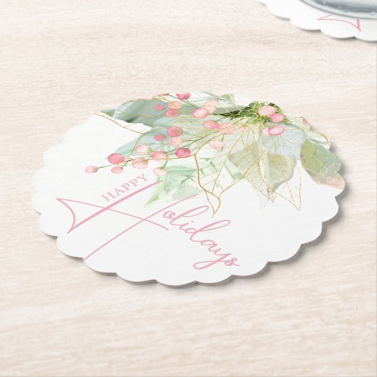 Dessous-de-verre En Papier Pastel Green Pink Gold Poinsettia St Jacques (Incliné)