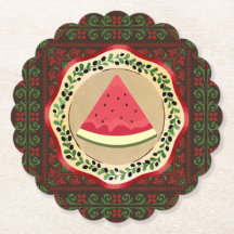 pastèque sur plaque d'olive avec tatreez palestini