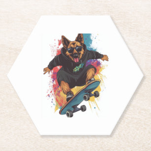 Dessous-de-verre En Papier Patineur Berger � Cool Skateboard Chien