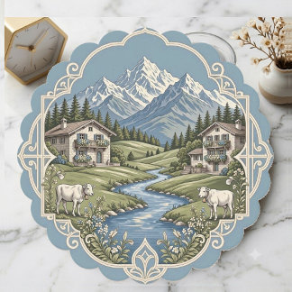 Dessous-de-verre En Papier Paysage alpin enneigé Vaches pâturant Évasion en m